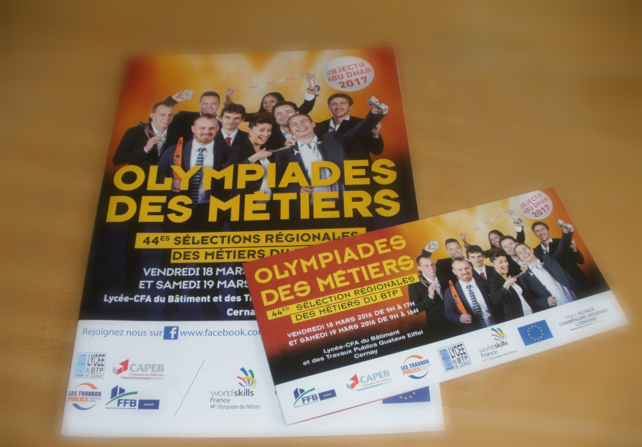 Plaquette et invitation pour les OLYMPIADES DES METIERS Fédération française du bâtiment dans le cadre de leur communication de recrutement
