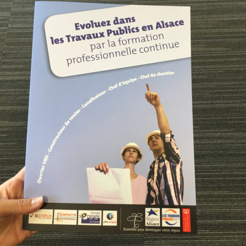 Plaquette Formation professionnelle réalisé pour la Fédération Régionale des Travaux Publics Alsace pour leur communication de recrutement