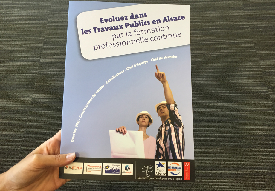 Plaquette Formation professionnelle réalisé pour la Fédération Régionale des Travaux Publics Alsace pour leur communication de recrutement