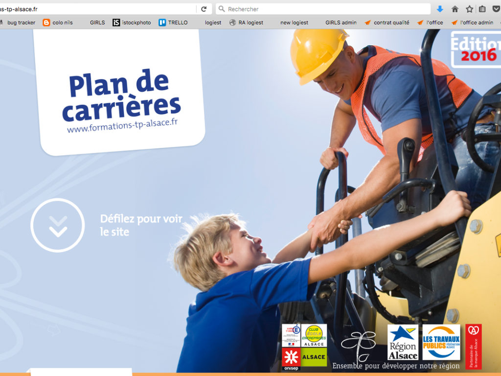 Page d'accueil du site internet Plan de Carrières réalisé pour la FRTP Alsace pour leur stratégie de communication digitale