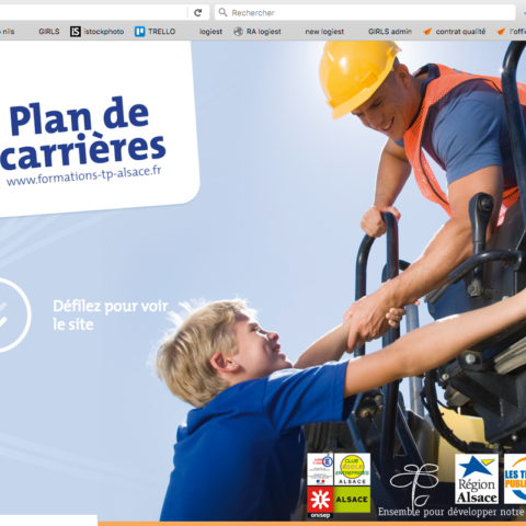 Page d'accueil du site internet Plan de Carrières réalisé pour la FRTP Alsace pour leur stratégie de communication digitale