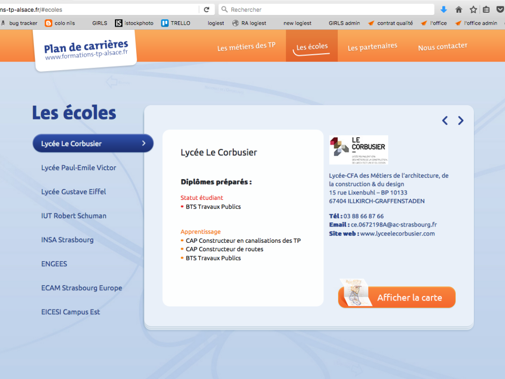 Exemple d'une page d'un site internet réalisé pour la FRTP Alsace pour leur stratégie de communication digitale
