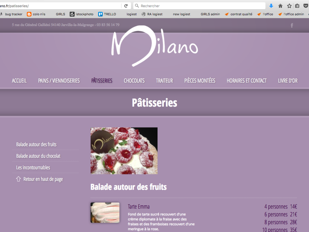 Page du site internet Milano dans le cadre de leur stratégie de communication digitale