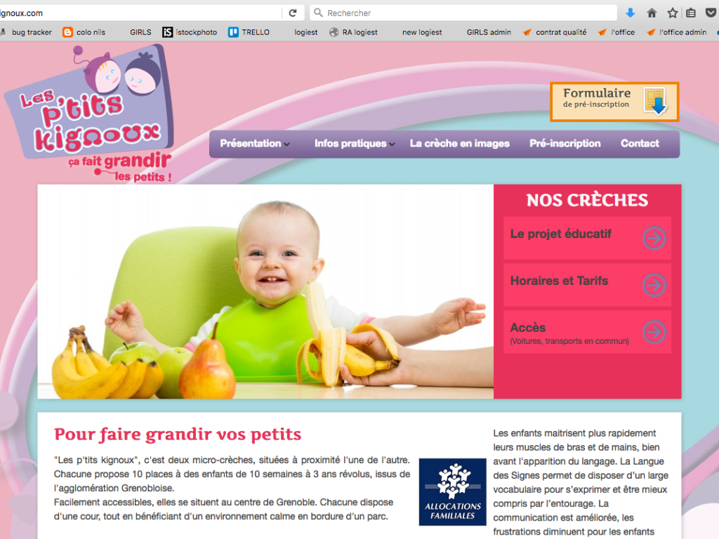 Site internet les P'tits Kignoux page accueil