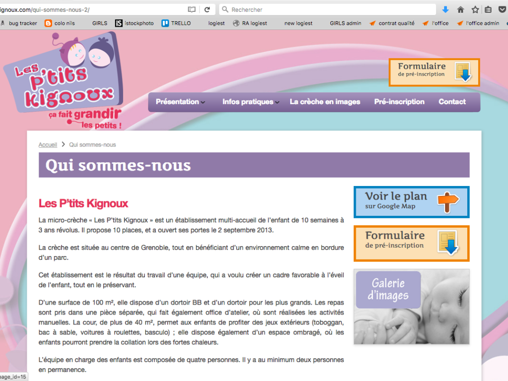 Page du site internet Les P'tits Kignoux dans le cadre de leur stratégie de communication digitale