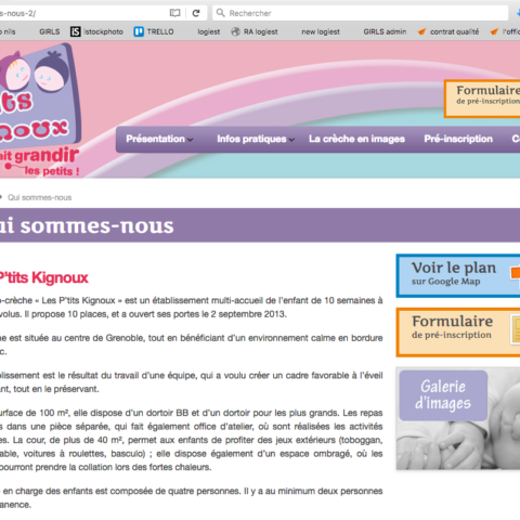 Page du site internet Les P'tits Kignoux dans le cadre de leur stratégie de communication digitale