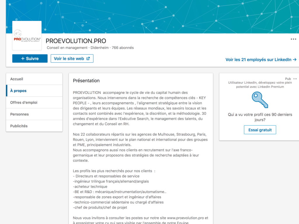 texte de présentation de ProEvolution sur leur page entreprise LinkedIn