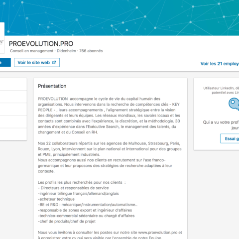 texte de présentation de ProEvolution sur leur page entreprise LinkedIn