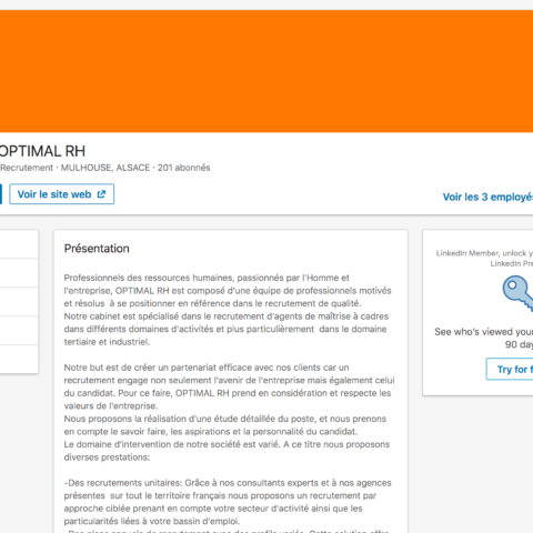 Page entreprise de Optimal RH sur LinkedIn