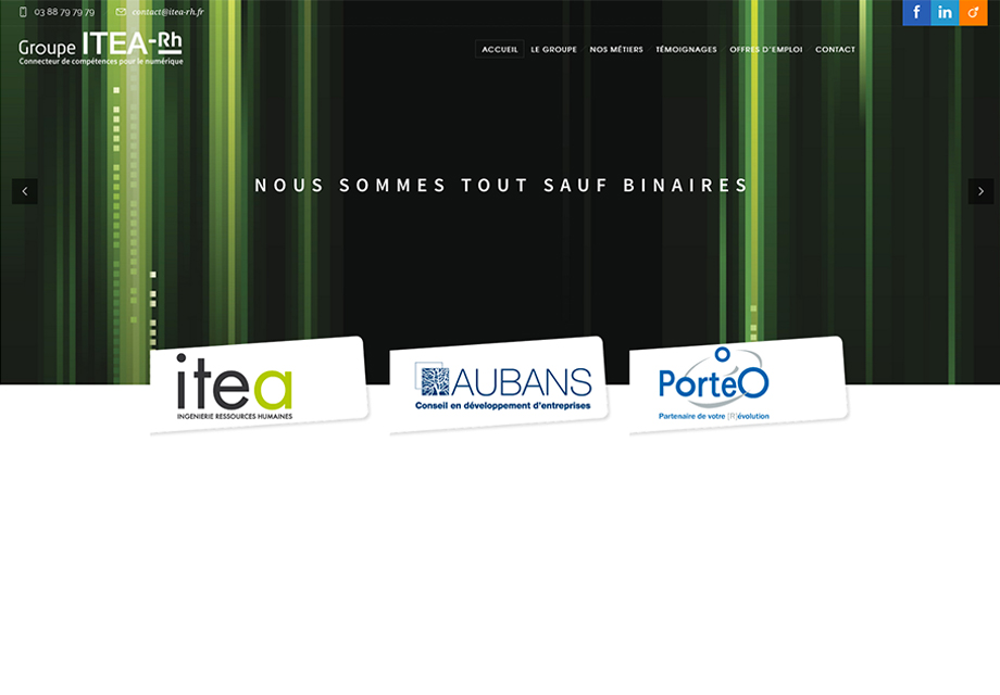 Page d'accueil du site internet Itea RH