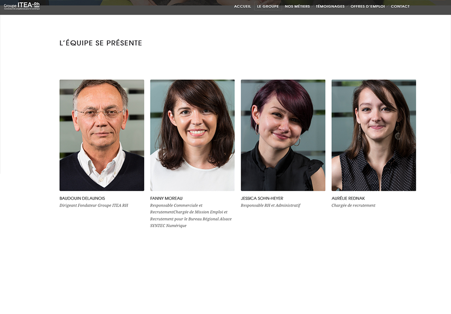 Page "équipe" du site internet d'Itea RH
