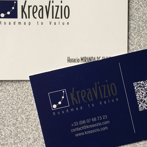 Cartes de visite réalisées pour KréaVizio pour leur communication corporate