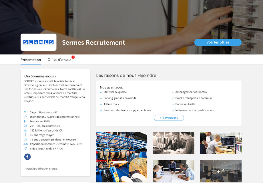 Page carrière Regionsjob pour Sermes et leur marque employeur