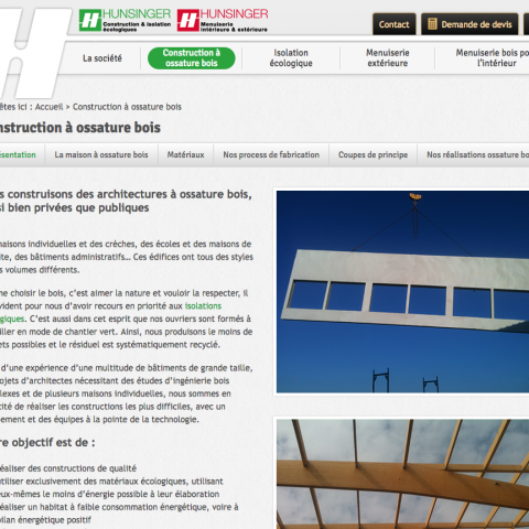 Page "construction à ossature bois" du site internet de l'entreprise Hunsinger