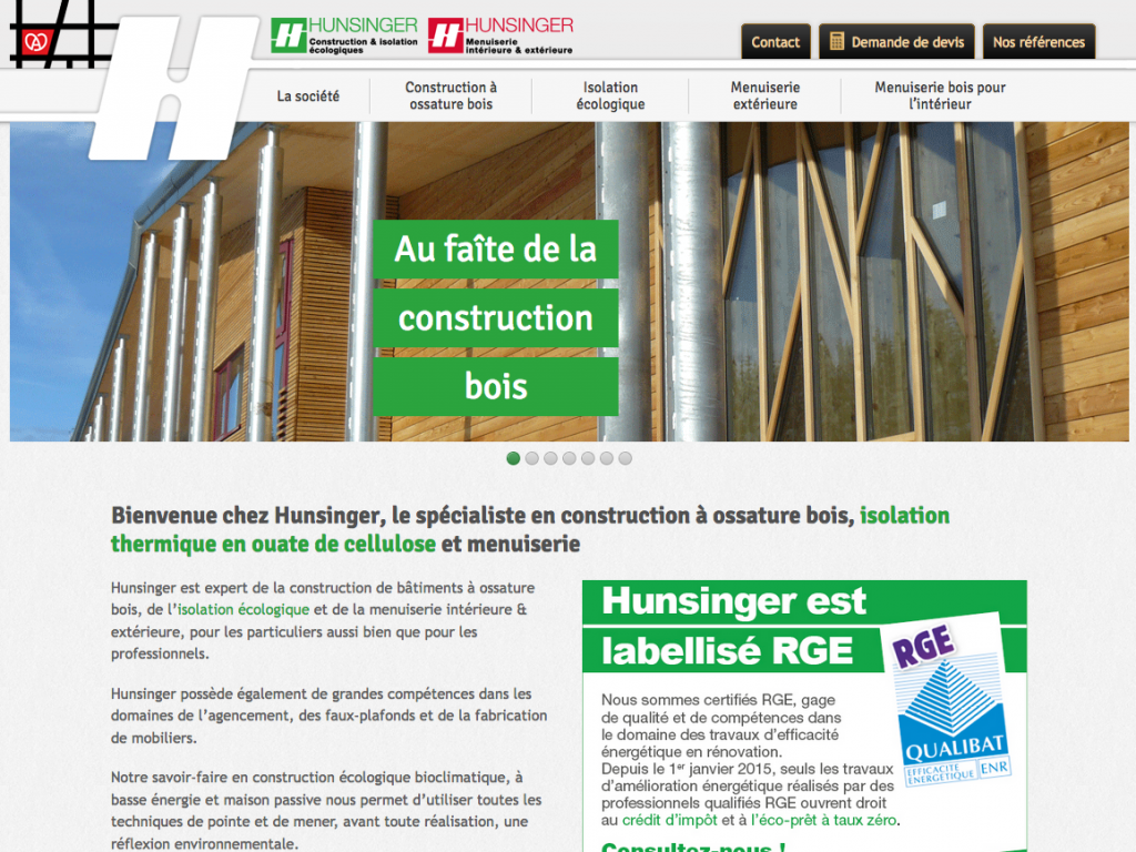 Page d'accueil du site internet de l'entreprise HUNSINGER