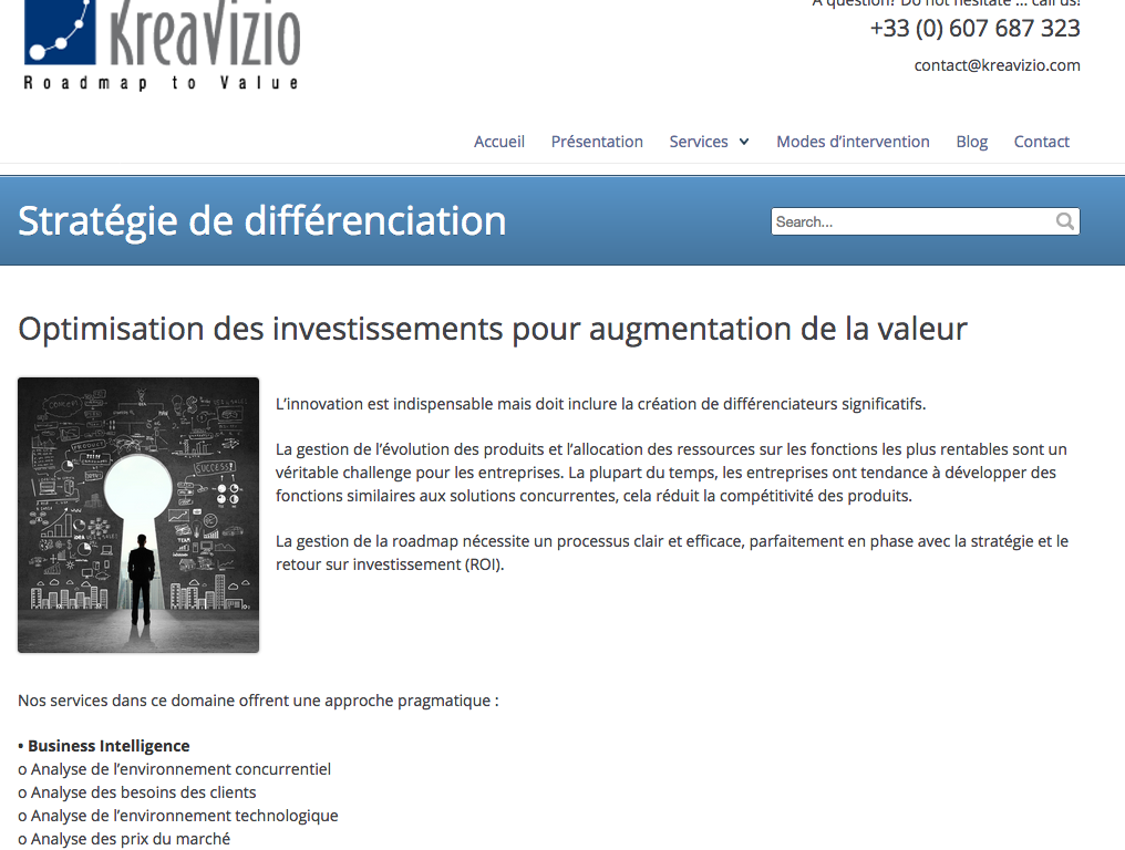 Page services du site internet KreaVizio