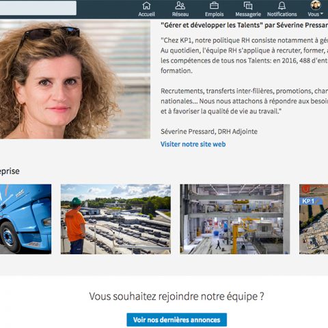 Page Entreprise sur le réseau social LinkedIn pour l'entreprise KP1