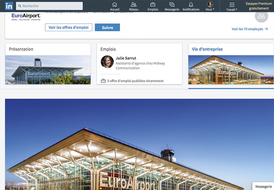 Page Entreprise EuroAirport sur le réseaux social LinkedIn