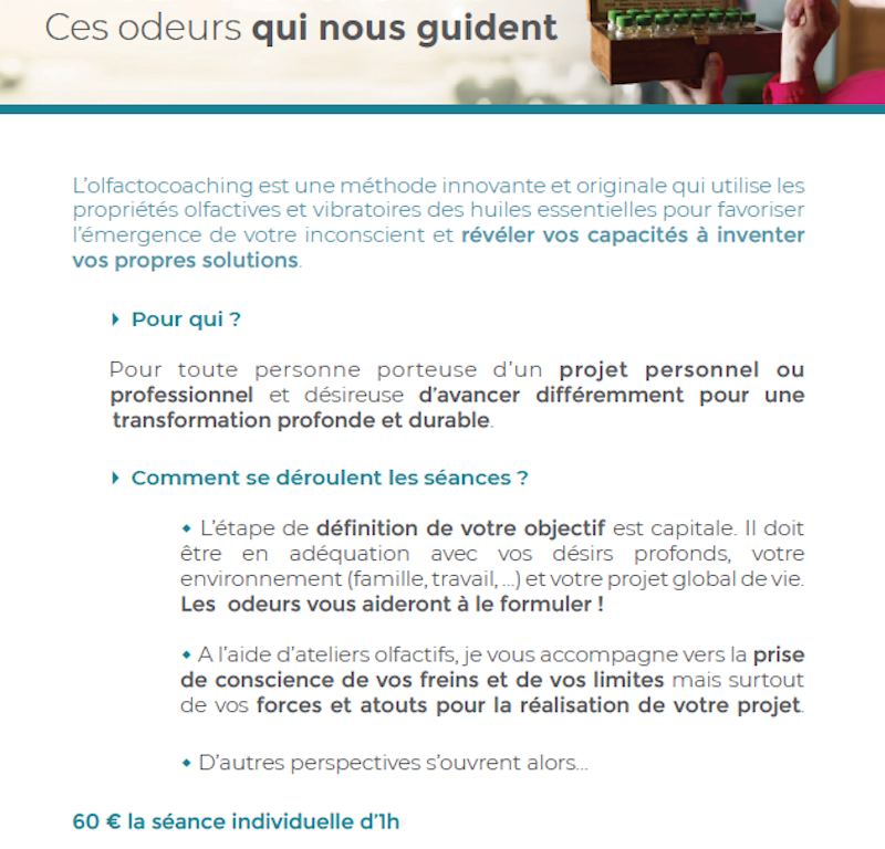 Flyer de Chloé Jemming créé par Midway Communication à Strasbourg : présentation de l'olfactocoaching