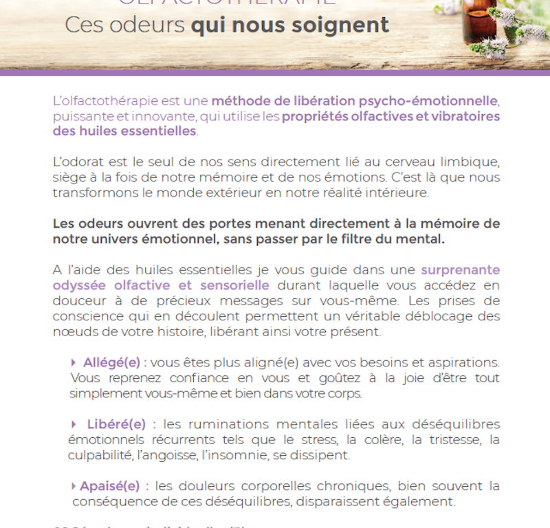 Flyer de Chloé Jemming créé par Midway Communication à Strasbourg : présentation de l'olfactothérapie