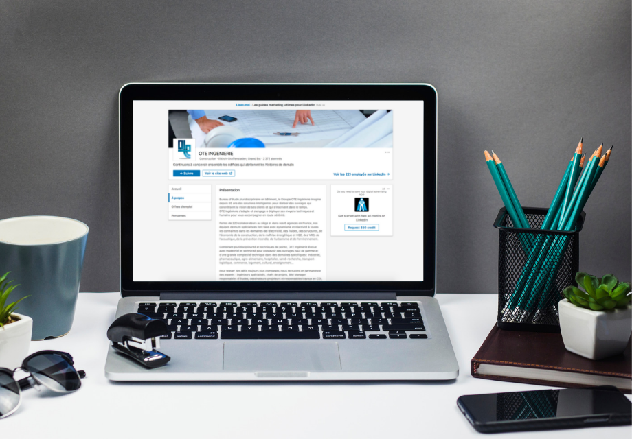 Mockup de la page Entreprise Linkedin de OTE Ingenierie