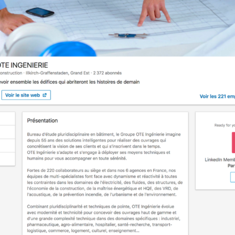 Capture d'écran de la description d'OTE Ingenierie sur leur page Entreprise LinkedIn