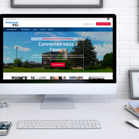 Mockup de la page d'accueil du site Internet de l'entreprise Amphenol FCI Besançon