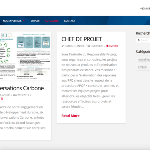 Exemple de présentation des offres d'emploi sur le site internet Amphenol FCi Besançon