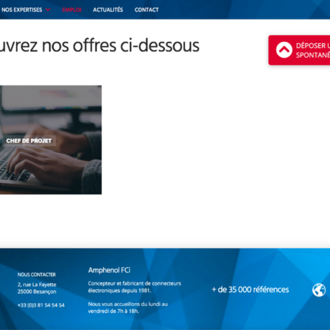 Capture d'écran de la page Offres d'emploi du site web Amphenol FCi Beançon