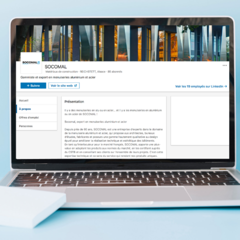 Mockup de la page entreprise de Socomal sur LinkedIn