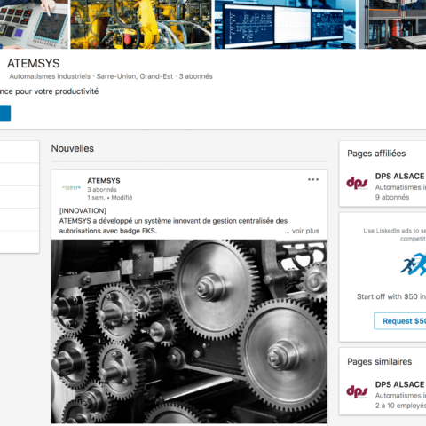 Capture d'écran de la page Entreprise LinkedIn de Atemsys