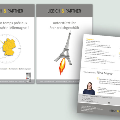 Réalisation de plaquettes commerciales en français et en allemand pour notre client Liebich & Partner