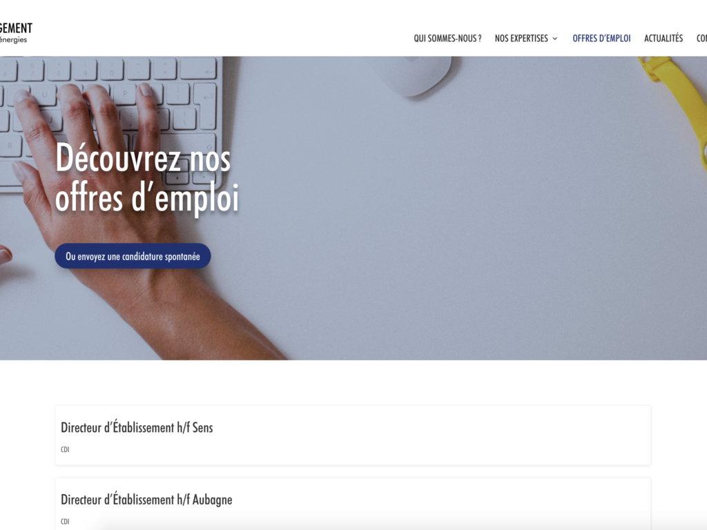 Capture d'écran de la page Offres d'emploi du site AC Management