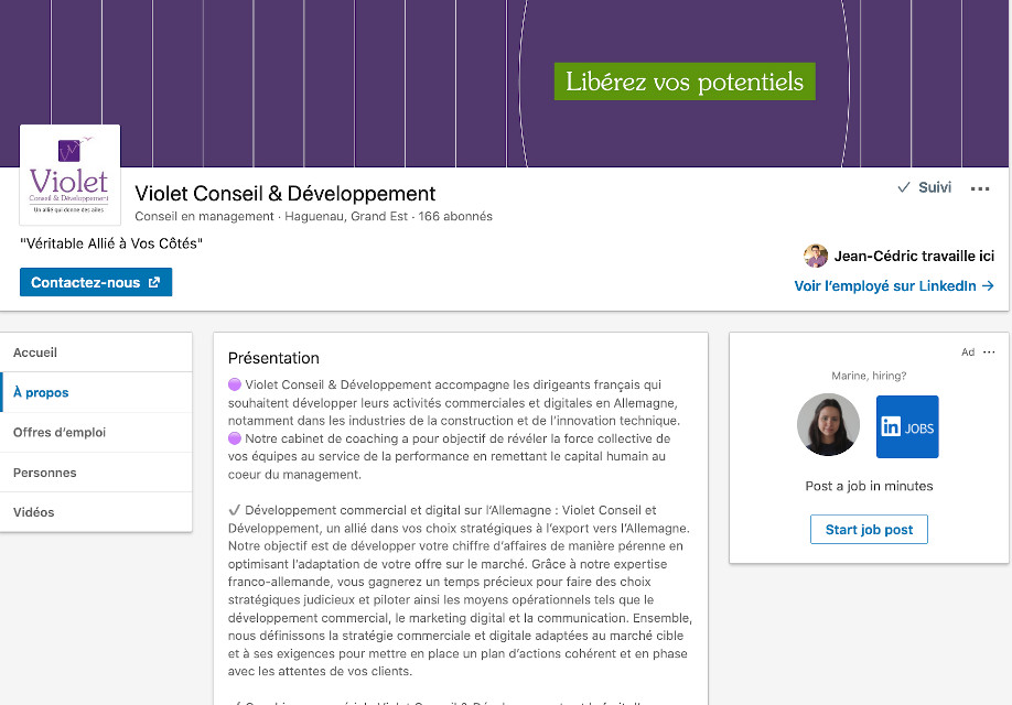 Violet Conseil et Developpement sur les reseaux sociaux LinkedIn